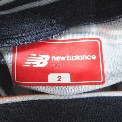 ニューバランス NEW BALANCE 長袖 カットソー ハイネック 2 ネイビー 紺系 ボーダー柄 プリント 毛 ウール混 レディース_画像3