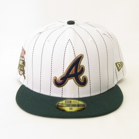 ニューエラ NEW ERA 美品 59FIFTY MLB アトランタ・ブレーブス キャップ 30TH ストライプ グリーン ホワイト 8 63.5cm メンズ_画像2