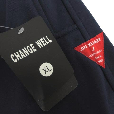 未使用品 CHANGE WELL JIN XUAN パンツ スウェット ジョガーパンツ 裏起毛 ロゴ ウエストゴム ストレッチ コットン ネイビー 紺 XL_画像8