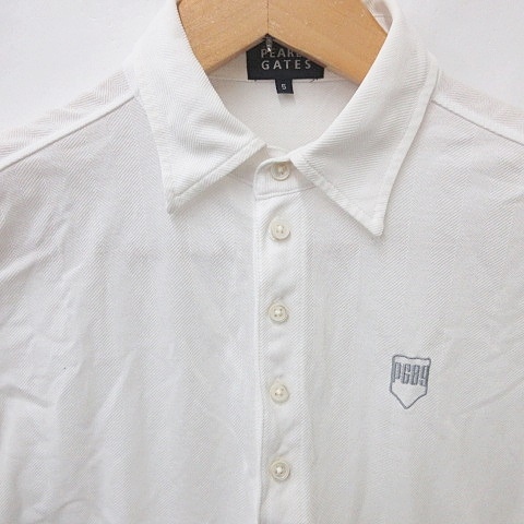 パーリーゲイツ PEARLY GATES ゴルフ シャツ 半袖 刺繍 ジャガード ヘリンボーン オフホワイト 5 メンズ_画像4