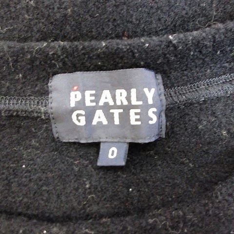 パーリーゲイツ PEARLY GATES ゴルフ フリース シャツ プルオーバー半袖 丸首 刺繍 プリント ウール 黒 ブラック 0 レディース_画像3