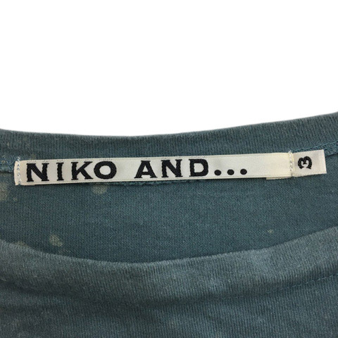 ニコアンド Niko and.. Tシャツ カットソー プルオーバー ボートネック タイダイ 総柄 七分袖 M 緑 グリーン レディース_画像5