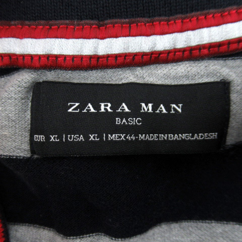 ザラマン ZARA MAN ポロシャツ 半袖 ポロカラー ボーダー柄 刺繍 XL グレー 紺 ネイビー /SY18 メンズ_画像3