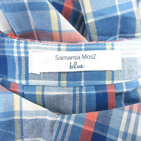 サマンサモスモス SM2 blue シャツ ブラウス Vネック チェック フレアスリーブ 五分袖 F 青 ブルー /AU レディース_画像5