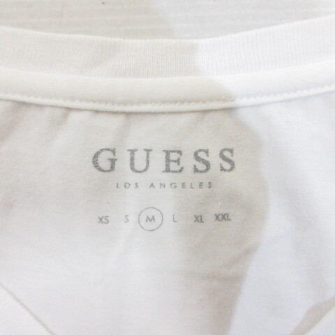 ゲス GUESS 長袖 Vネック Tシャツ スパンコールロゴ M 白 ホワイト ビジュー装飾 ロンT メンズ_画像3