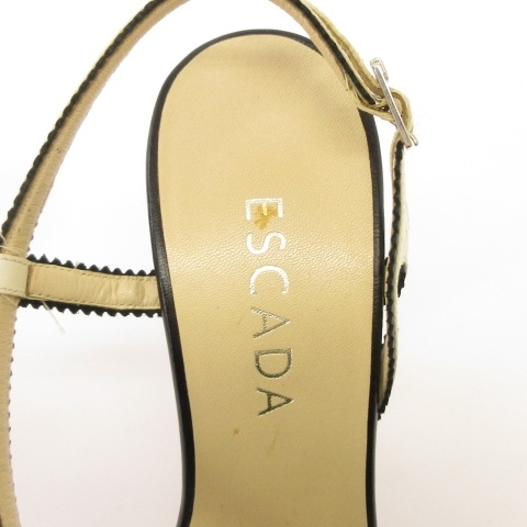  Escada ESCADA ремешок сандалии высокий каблук туфли-лодочки кожа чёрный черный белый белый 37 23.5cm ранг женский 