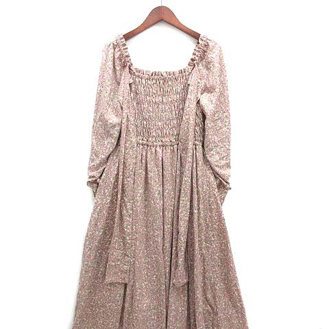  Nice Claup one after another NICE CLAUP small floral print off shorugya The - long One-piece back ribbon long sleeve beige F lady's 