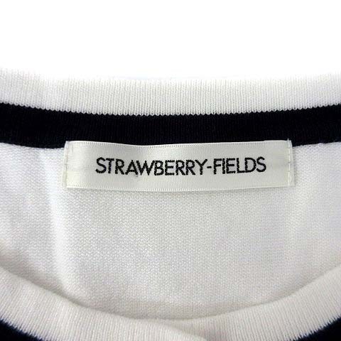  Strawberry Fields STRAWBERRY-FIELDS high gauge knitted crew neck cardigan long sleeve line white lady's 