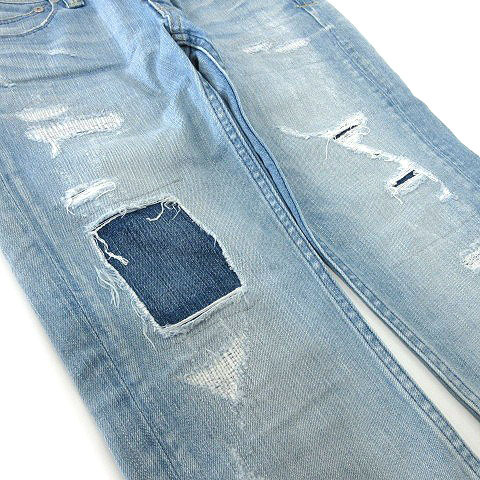  Yanuk YANUK прекрасный товар se порог двери ремонт Denim джинсы повреждение обработка cell bichi Logo распорка тонкий 22 примерно XS размер синий голубой женский 