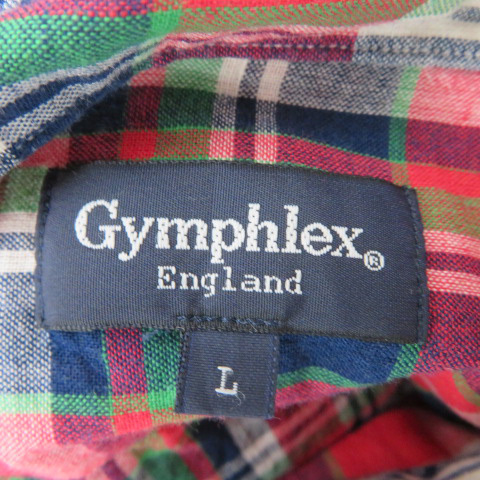 ジムフレックス Gymphlex カジュアルシャツ 七分袖 フード付き チェック柄 L マルチカラー 赤 レッド /YK33 メンズ_画像4