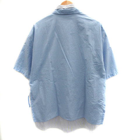 ハレ HARE カジュアルシャツ 五分袖 ストライプ柄 レイヤード風 F 青 ブルー /SM31 メンズ_画像2