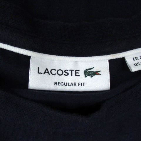 ラコステ LACOSTE Tシャツ カットソー ラウンドネック 半袖 ロゴ刺繍 2 XS 紺 ネイビー オフホワイト /HO3 メンズ_画像4