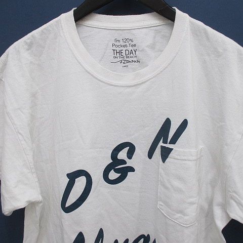 ザデイオンザビーチ THE DAY ON THE BEACH 半袖 Tシャツ カットソー L 白系 ホワイト 胸ポケット 文字 プリント メンズ_画像4