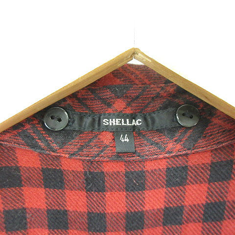 シェラック SHELLAC ノースリーブ フード付き チェック シャツ 赤 レッド 44 メンズ_画像3