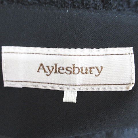 アリスバーリー Aylesbury ボーダー 膝丈 フレアスカート スカート 黒系 ブラック 日本製 毛 ウール 綿 コットン 裏地 レディース_画像3