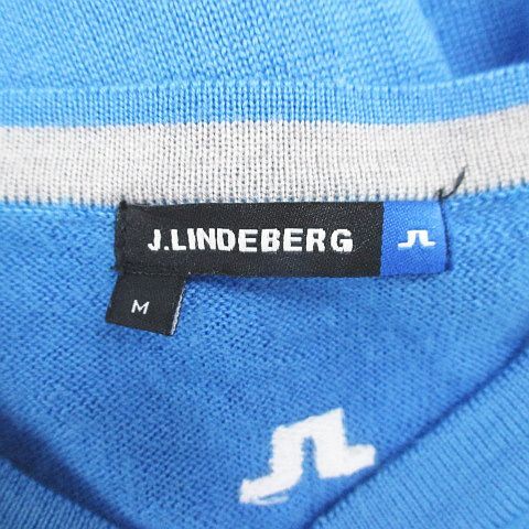  J Lindberg J.LINDEBERG sport wear Golf long sleeve knitted sweater M light blue series light blue wool wool V neck Logo men's 