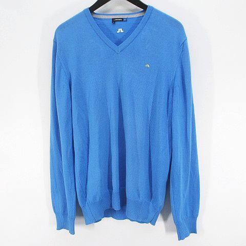  J Lindberg J.LINDEBERG sport wear Golf long sleeve knitted sweater M light blue series light blue wool wool V neck Logo men's 