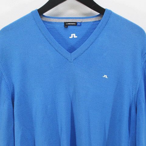  J Lindberg J.LINDEBERG sport wear Golf long sleeve knitted sweater M light blue series light blue wool wool V neck Logo men's 