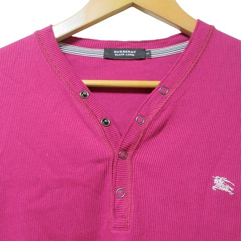  Burberry Black Label rib T-shirt long sleeve cut and sewn Henley neckline manner one Point .? 3 L corresponding magenta pink #GY14