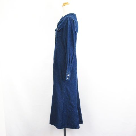  one after hole The - Nice Claup shirt One-piece Denim long sleeve sailor color long height maxi height F indigo *EKM lady's 