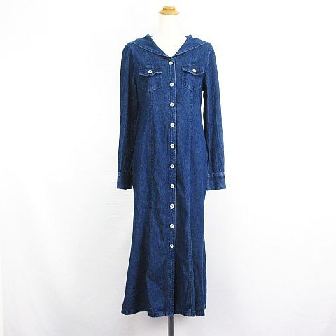  one after hole The - Nice Claup shirt One-piece Denim long sleeve sailor color long height maxi height F indigo *EKM lady's 