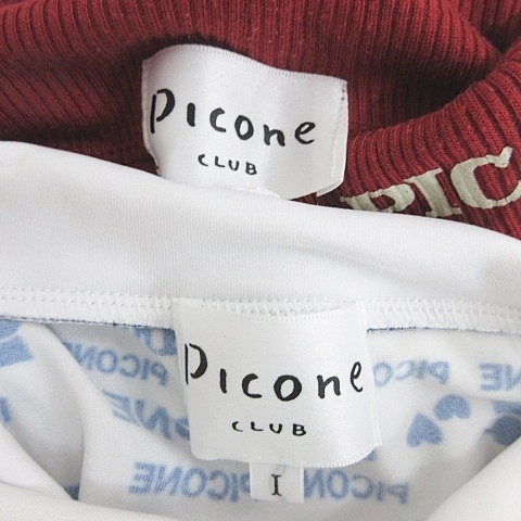 ピッコーネ PICONE CLUB ゴルフ シャツ 長袖 タートルネック 総プリント 英文字柄 別布 ワッペン リブ 白 青 赤 I レディース_画像3