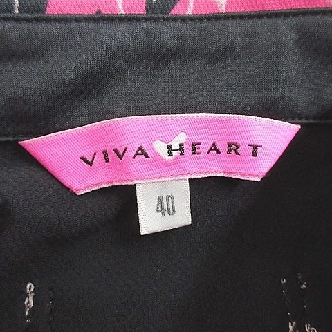 ビバハート VIVA HEART ゴルフ ポロシャツ 長袖 ハーフジップ ハート柄 刺繍 黒 ピンク ブラック 40 レディース_画像3