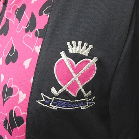 ビバハート VIVA HEART ゴルフ ポロシャツ 長袖 ハーフジップ ハート柄 刺繍 黒 ピンク ブラック 40 レディース_画像9
