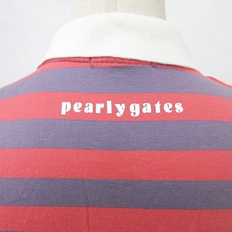 パーリーゲイツ PEARLY GATES ゴルフ ポロシャツ 半袖 ボーダー コットン 赤 パープル レッド ピンク 白 ホワイト 0 レディース_画像7