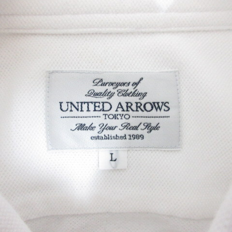 ユナイテッドアローズ UNITED ARROWS 半袖 ボタンダウン ポロシャツ カットソー L 白 ホワイト メンズ_画像3