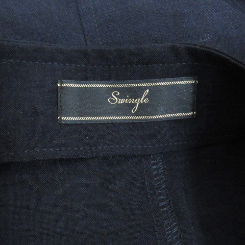 スウィングル Swingle ノーカラージャケット 薄手 ミドル丈 七分袖 シングルボタン S 紺 ネイビー /FF43 レディース_画像5