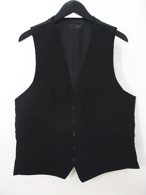 全日本紳士服工業組合連合会 ベスト ジレ 98/AB6 黒系 ブラック 無地 切替 ボタン 毛 ウール メンズ_画像1