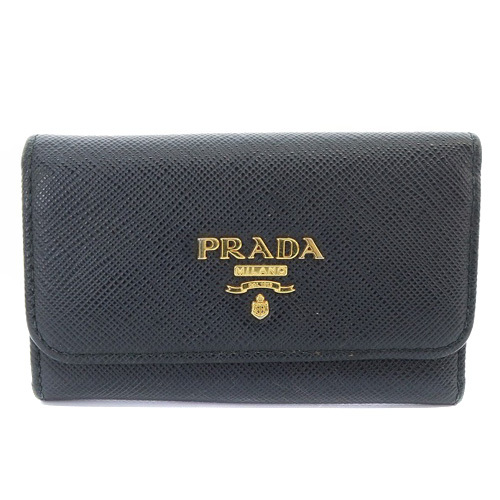 プラダ PRADA キーケース 6連 サフィアーノ レザー ロゴ 黒 ブラック /SR16 ■OH レディースの画像1