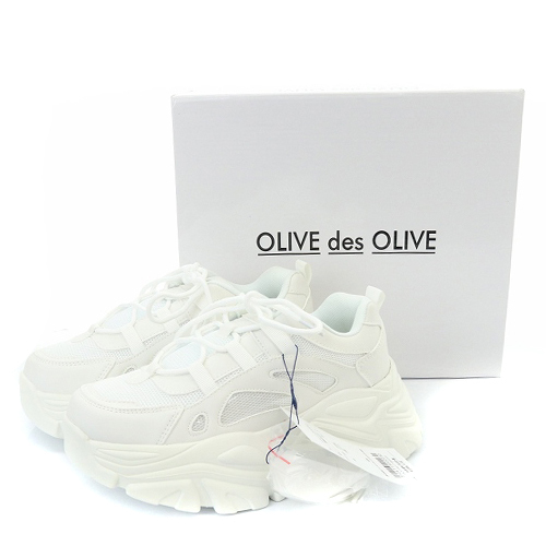 未使用品 オリーブ デ オリーブ OLIVE des OLIVE 厚底綿サテン リボン スニーカー L 24.5cm 白 ホワイト /SR36 レディース_画像6