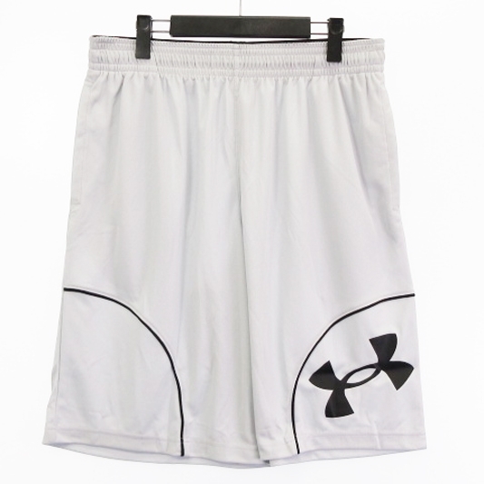 未使用品 アンダーアーマー UNDER ARMOUR タグ付き MS バスケットボール ショート パンツ ハーフ ロゴプリント ライトグレー XXL ボトムス_画像1