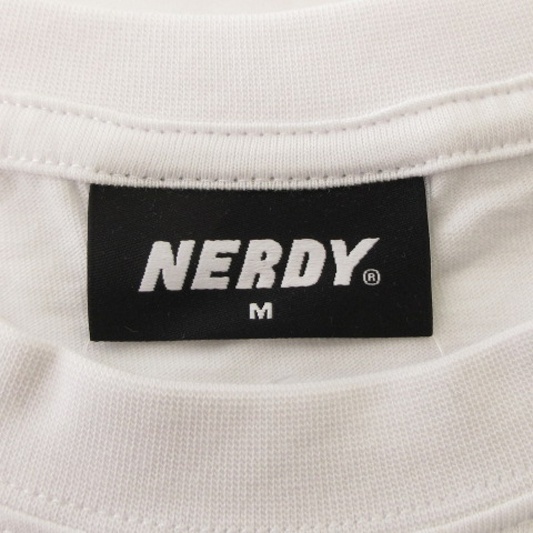 ノルディ NERDY 良品 BASIC T-SHIRTS Tシャツ カットソー 五分袖 ロゴプリント コットン 白 ホワイト M トップス ■SH_画像7