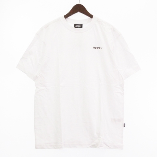 ノルディ NERDY 良品 BASIC T-SHIRTS Tシャツ カットソー 五分袖 ロゴプリント コットン 白 ホワイト M トップス ■SH_画像1