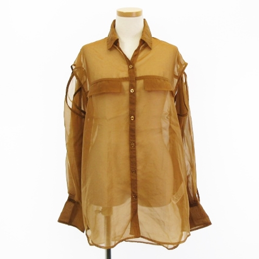  Moussy moussy 23SS TIED SLEEVE SEE-THROUGH shirt blouse long sleeve 2WAYsia- tea Brown F tops lady's 