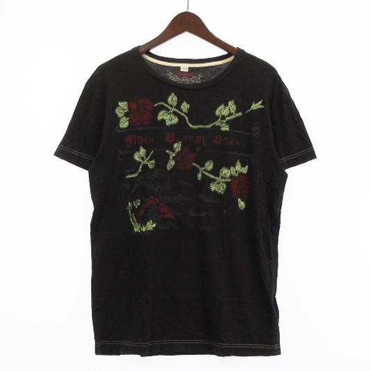 ディーゼル DIESEL Tシャツ カットソー 半袖 薔薇 プリント コットン チャコールグレー系 L トップス メンズ_画像1