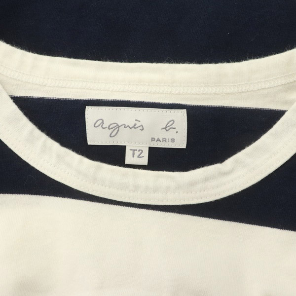 アニエスベー agnes b. ワイドボーダークルーネックコンパクトTシャツ カットソー 半袖 コットン T2 紺 ネイビー /MY ■OS ■SH レディースの画像3