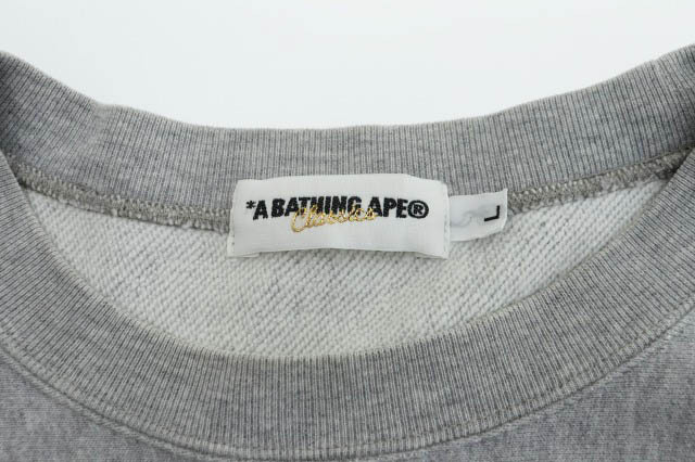 アベイシングエイプ A BATHING APE CHECKERED LOGO SWEAT チェッカー ロゴ 刺繍 トレーナー スウェット L 灰 グレー ブランド古着ベクトル_画像3