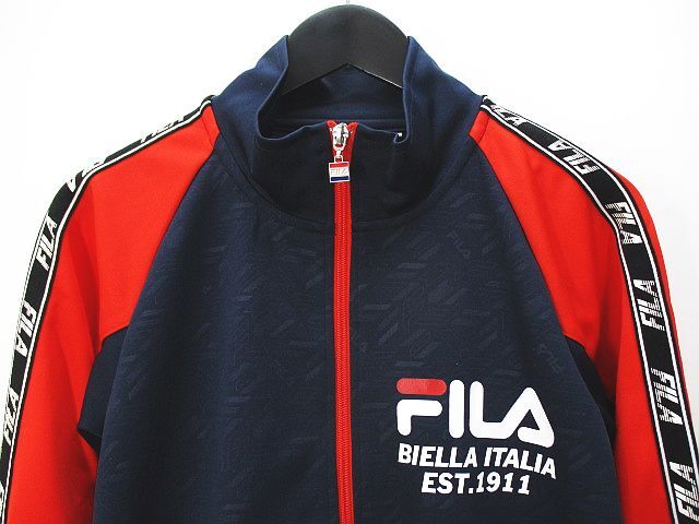 フィラ FILA スポーツウェア ジャージ ジャケット 160 紺系 ネイビー フルジップ 総柄 プリント キッズ 子供服_画像4