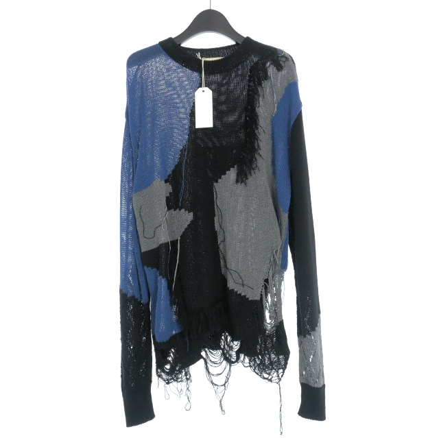 未使用品 メアグラーティア meagratia 24SS Frayed knit P/O プルオーバー セーター ダメージニット 1 ブラック 黒 24251-1001N メンズ