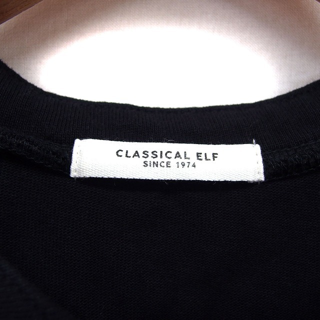 クラシカルエルフ CLASSICAL ELF シャツ ブラウス コットン 綿 ラウンドヘム フレンチスリーブ 半袖 M 黒 ブラック /NT4 レディース_画像3