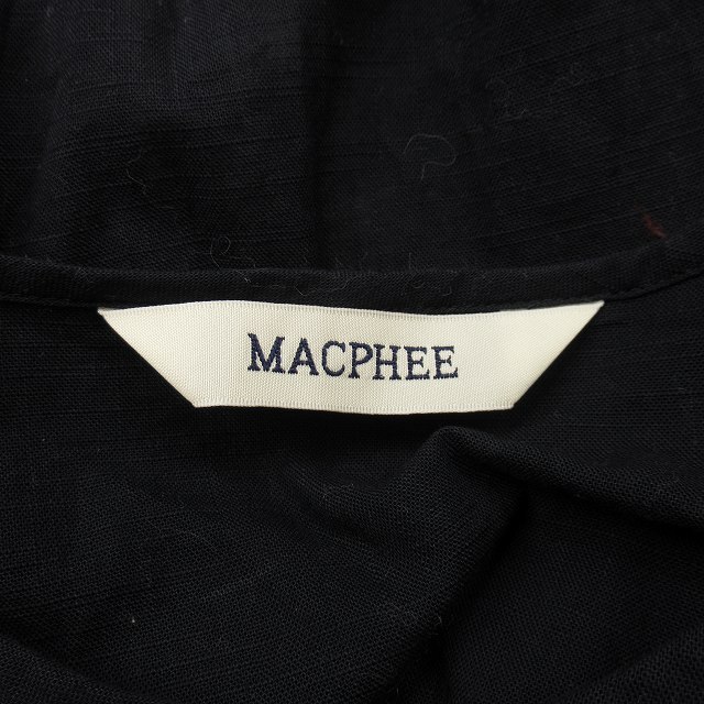 マカフィー MACPHEE トゥモローランド 深スリット コットン シャツ ブラウス プルオーバー 七分袖 カットソー 黒 ブラック/レディース_画像5