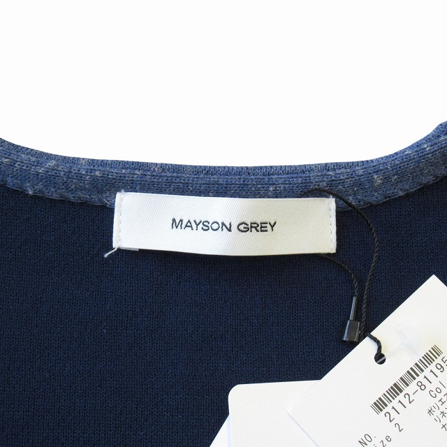  unused goods Mayson Grey MAYSON GREY long knitted cardigan cut and sewn long sleeve button less plain feather weave 2112-81195 size 2 navy blue 