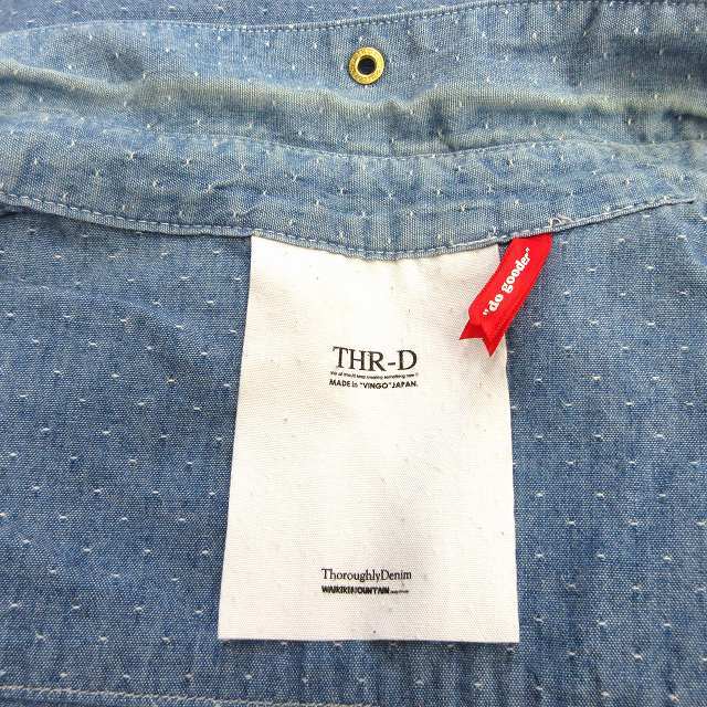 サーロリーデニム THOROUGHLY DENIM THR-D コットン デニム シャツ カットソー ボタンダウン ドット柄シャツ M ブルー 白 メンズ_画像6