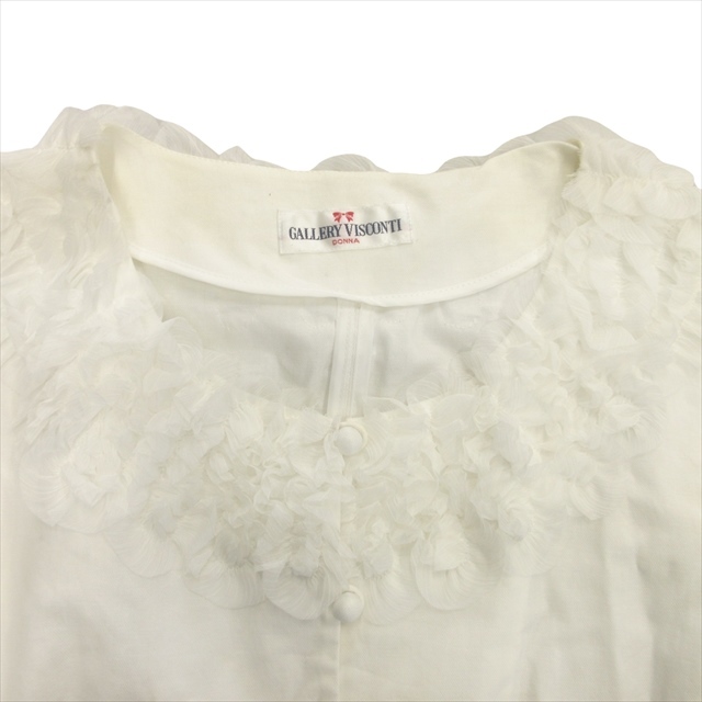  guarantee Lee Visconti GALLERY VISCONTI frill shirt blouse cut and sewn no color linen. 7 minute height 3 white white lady's 