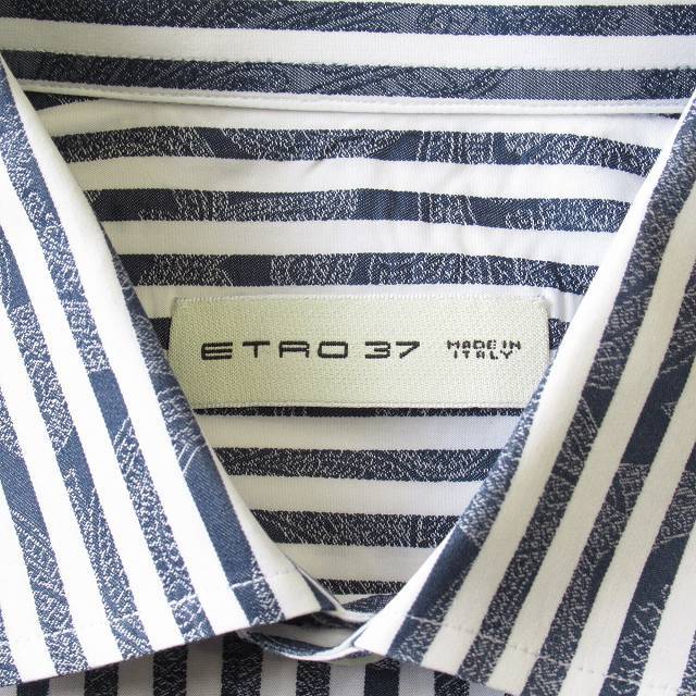  beautiful goods Etro ETRO stripe peiz Lee shirt cut and sewn long sleeve 192-11451-3024 size 37 white / navy men's 