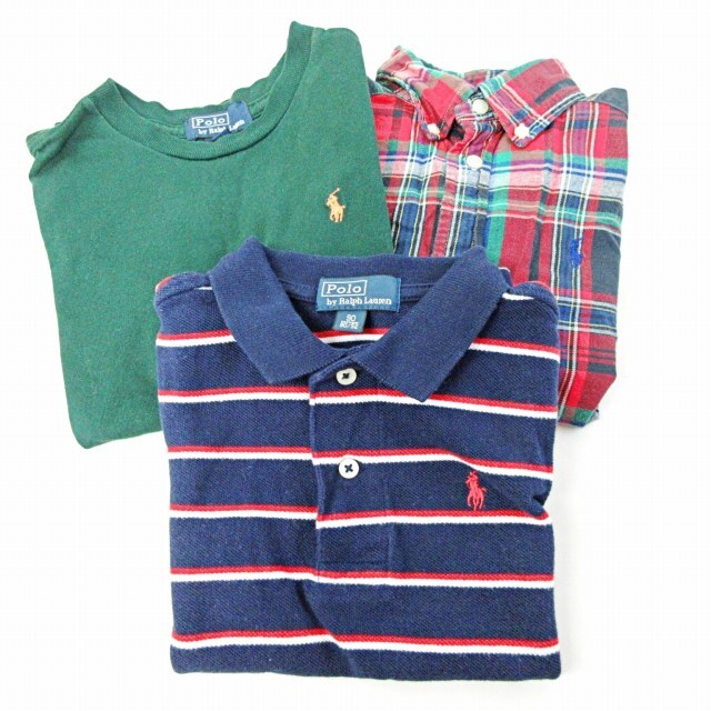  Ralph Lauren RALPH LAUREN Polo Ralph Lauren Kids shirt T-shirt polo-shirt 3 point 3 put on set border check navy blue green red 90~100